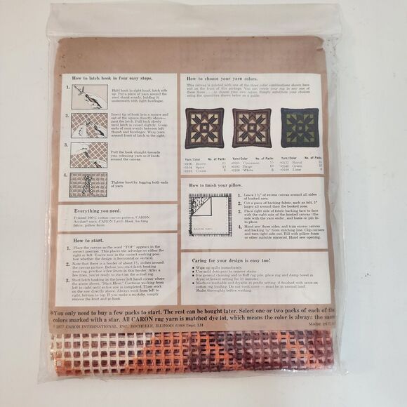 Vintage Caron Latch Hook Pillow Pattern Bargello 3067 & Canvas Kit 27" X 27" - Picture 2 of 6